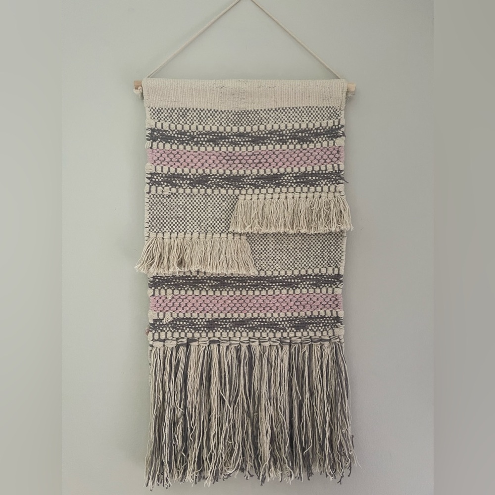Boho Wall Fringe Decor In Tan/Light Pink/Gray